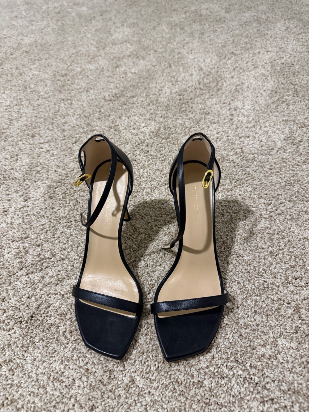 Stuart Weitzman Black Minimalist Ankle-Strap Heels